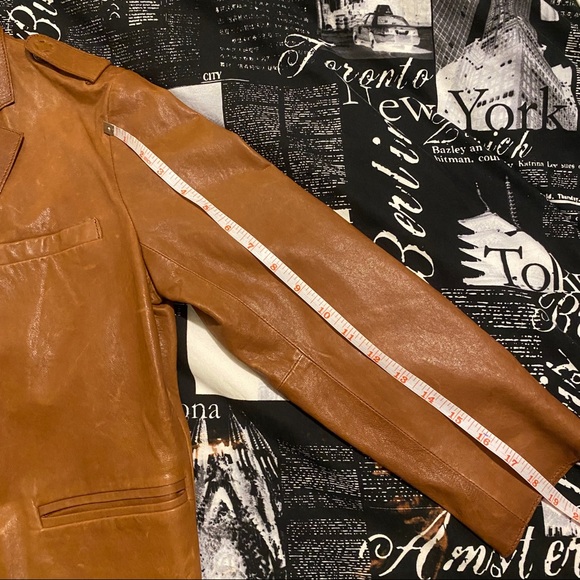 BNWT CLUB MONACO DOUBLE BREASTED GENUINE LEATHER BLAZER JACKET in SADDLE BROWN - Picture 15 of 15